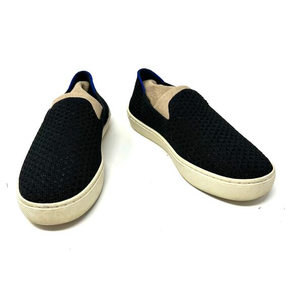 Rothy's Size 6 Slip-Ons Black w/ White Soles‎ Knit Texture Comfortable - Picture 1 of 9